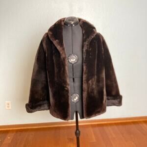 M 6 8 Sheared Beaver Fur Jacket Coat Vintage Mouton Fur Label Authority brown